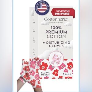 Cottonnerie 100% Premium Cotton Moisturizing Floral Gloves - Pink & Red. 2 Pairs